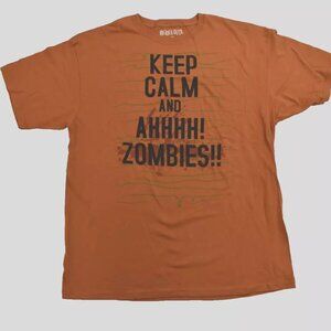 Ryde Out Mens Keep Calm And AHHHH! Zombies!! Funny Orange Shirt New
